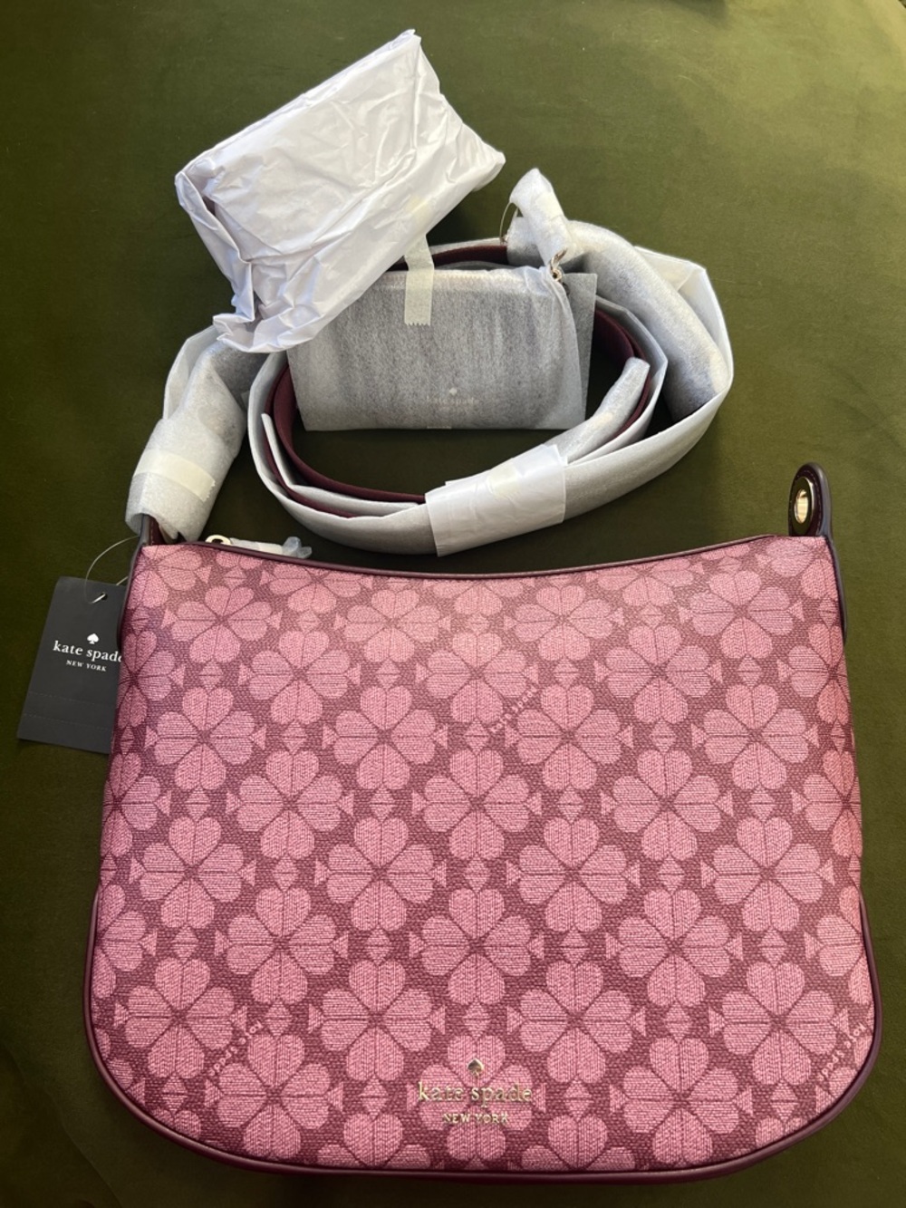 NEW kate spade pink burgundy spade flower Crossbody Bag